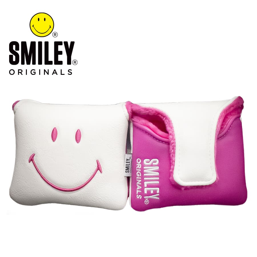 Smiley Golf Club Mallet Putter Cover - Original Classic White/Pink