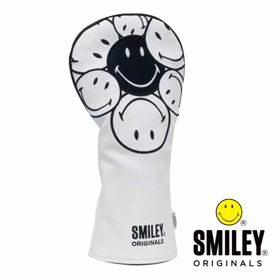 Smiley Golf Club Hybrid Cover - Stacked White/Black